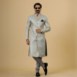 Stunning Grey Banarasi Brocade Achkan | Father Son Combo | Perfect for Grooms | Jaipurio Collection